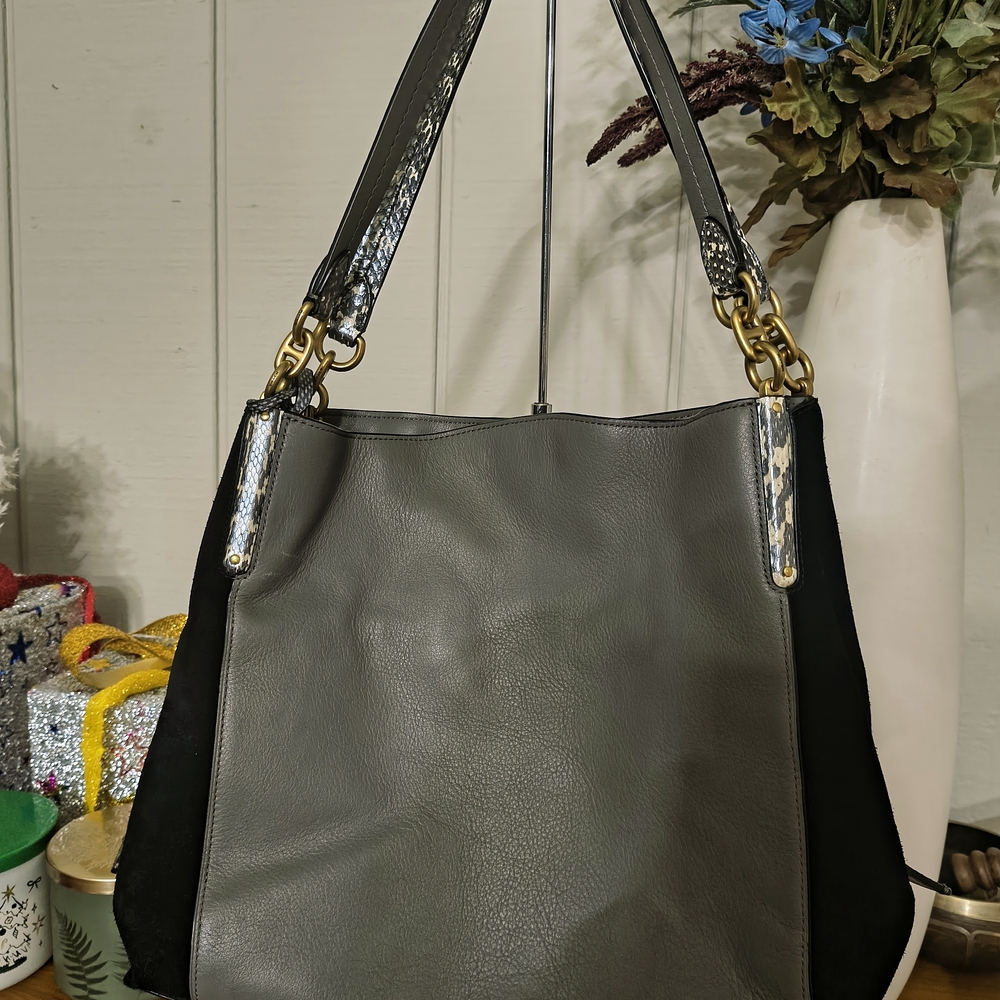 Coach Gray and Black Leather Shoulder Bag